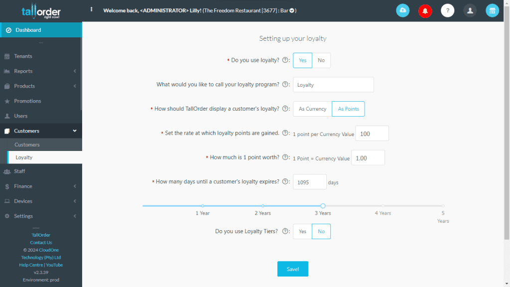 TallOrder POS Retail Features Points Accumulation